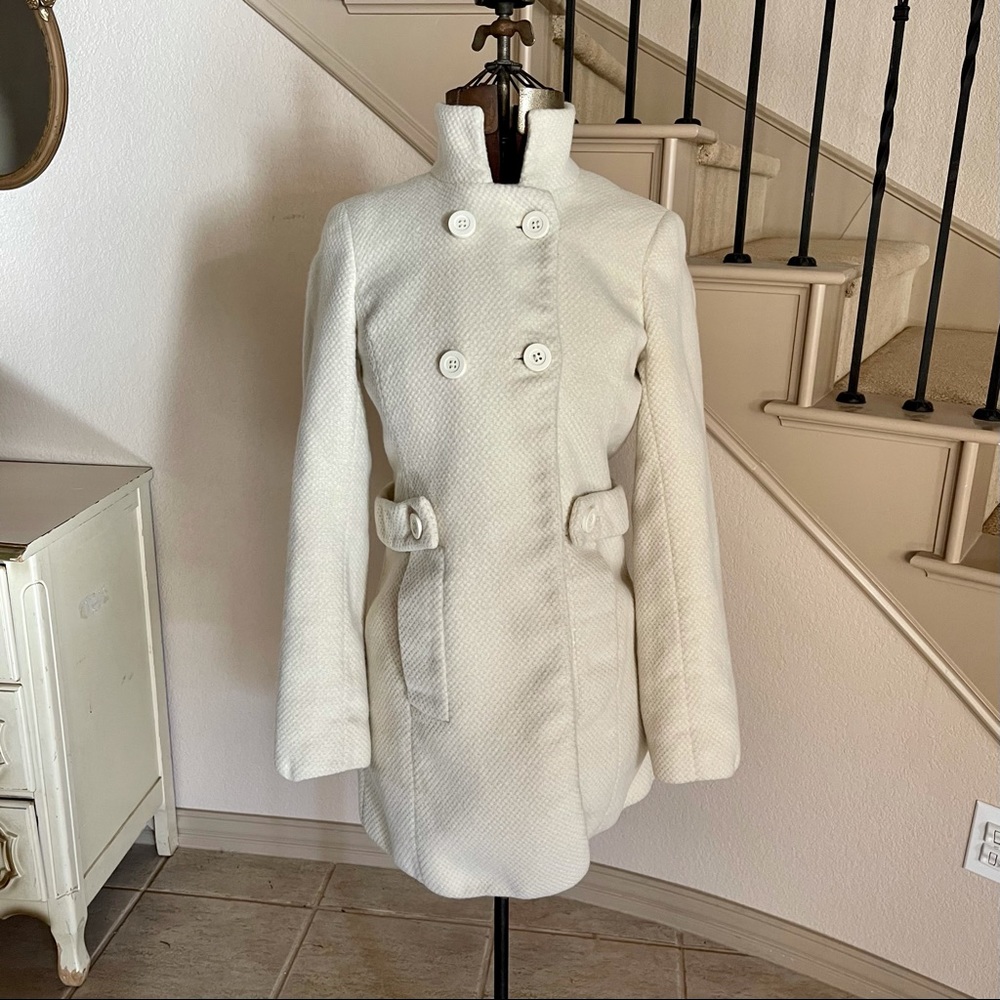 REISS White Louise Peacoat Women’s Size XS Angora Wool Kate Middleton Cream